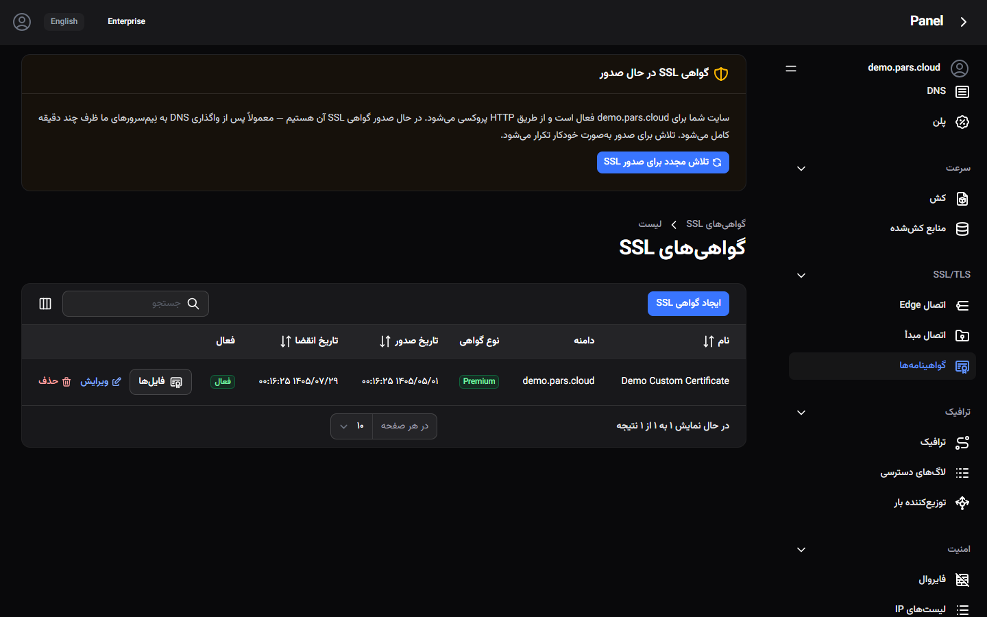 جدول گواهی‌های SSL