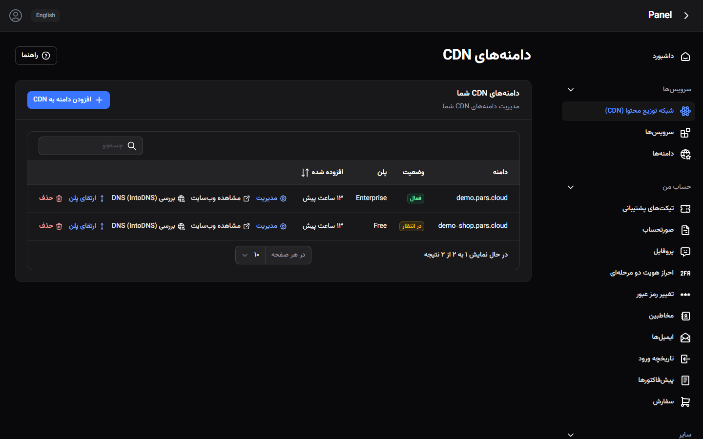 فهرست دامنه‌های CDN